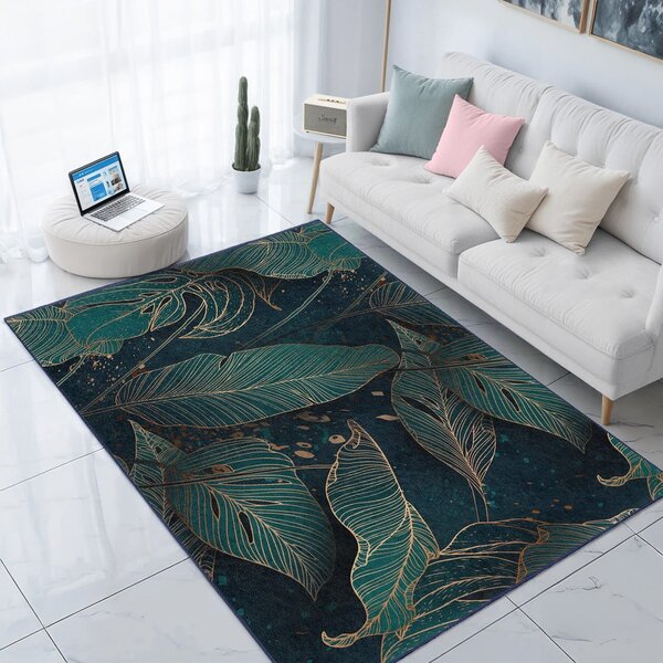 Covor culoare petrol lavabil 80x150 cm Midnight Jungle – Mila Home