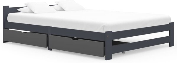 Cadru de pat cu 2 sertare, gri închis, 140x200 cm, lemn de pin