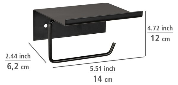 Suport pentru hârtie igienică negru autoadeziv/cu raft din metal Desulo – Wenko