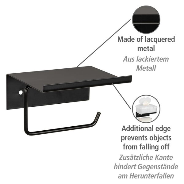 Suport pentru hârtie igienică negru autoadeziv/cu raft din metal Desulo – Wenko