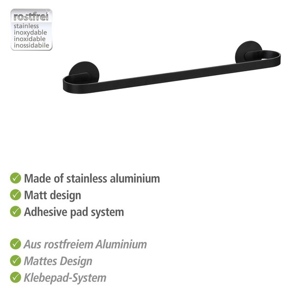 Suport pentru prosoape negru mat autoadeziv din metal Bivio – Wenko