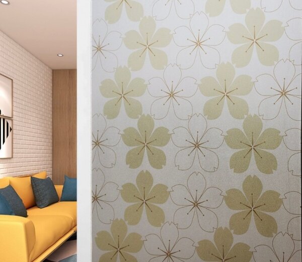 Folie autoadeziva geam, 45 x 500 cm, Gold Flowers