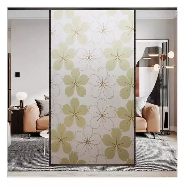 Folie autoadeziva geam, 45 x 500 cm, Gold Flowers