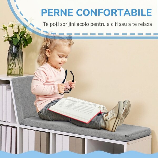 HOMCOM Bibliotecă Modulară cu 5 Rafturi Deschise și 2 Perne, Mobilier pentru Living, Dormitor și Birou, Gri Alb | Aosom Romania