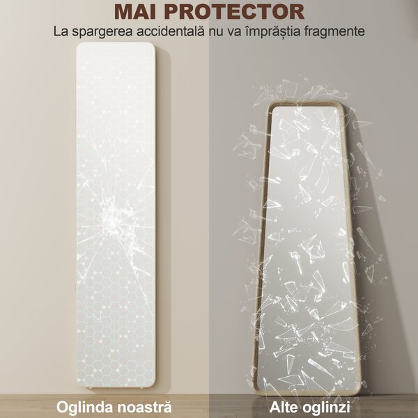 HOMCOM Oglindă de Podea și de Perete cu Cadru din Lemn și Suport Pliabil, 37 x 43 x 156 cm, Culoare Lemn | Aosom Romania