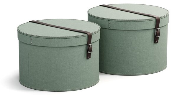 Cutii de depozitare albastru-verde 2 buc. din carton cu capac ø 37,5x25,5 cm Rut Canvas Paper Laminate – Bigso