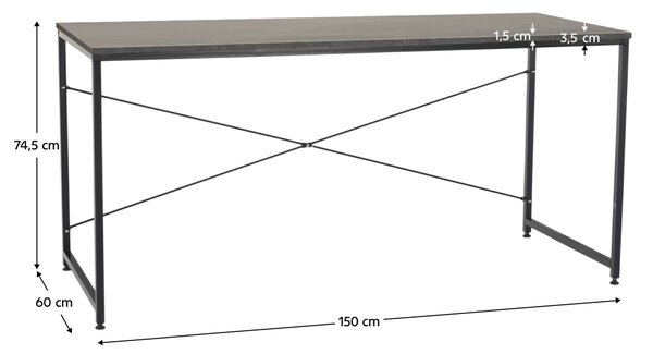KONDELA Birou, beton/negru, 150x60 cm, MELLORA