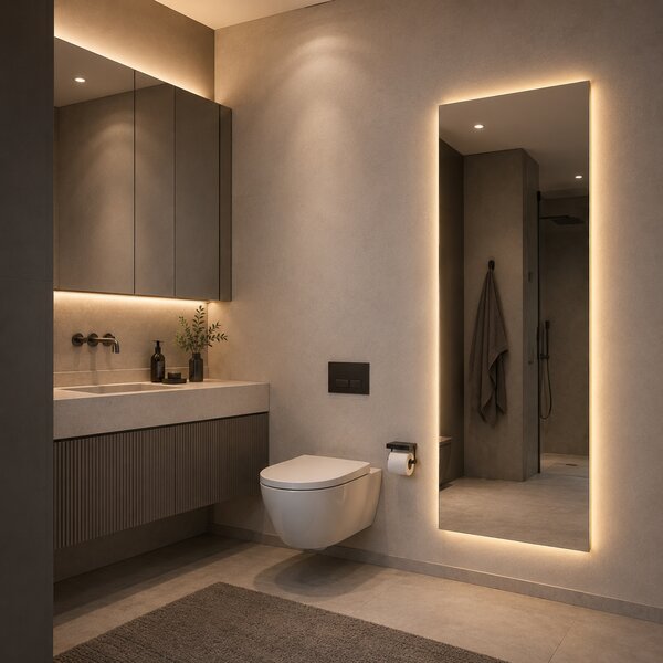 Oglindă de baie cu iluminare LED și funcție anti-aburire Vigo – 65x140 cm