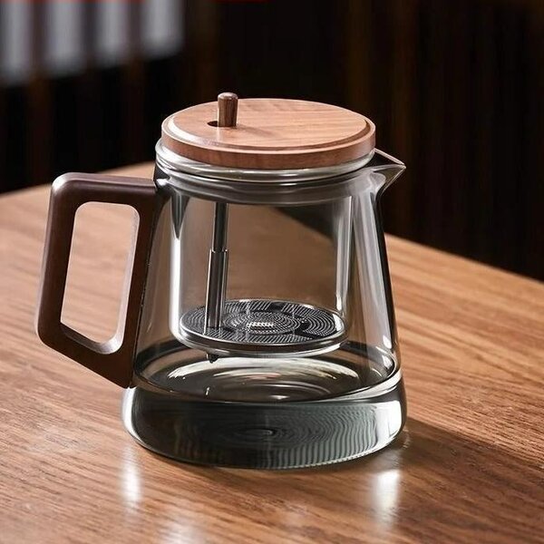 Ceainic ,ZEN PRESS 650 ml din sticla borosilicata fumurie, cu infuzor din sticla si sistem cu tija