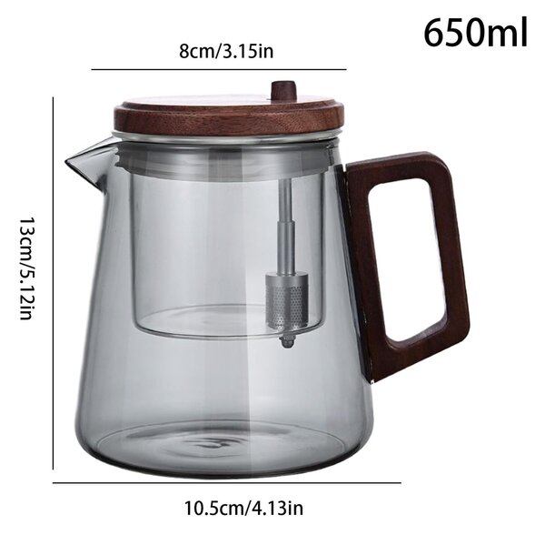Ceainic ,ZEN PRESS 650 ml din sticla borosilicata fumurie, cu infuzor din sticla si sistem cu tija