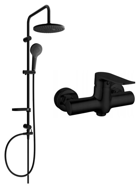 Set de duș Mexen Erik cu duș cu efect de ploaie și robinet de duș Pecos, negru mat, 72740205-70