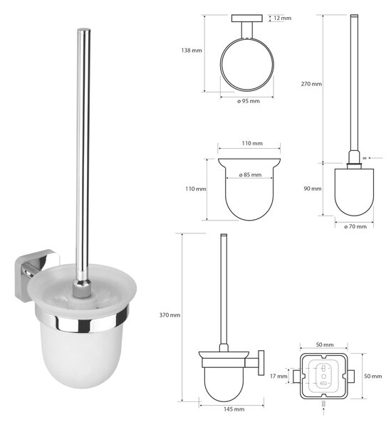 Sapho Sapho, perie de perete WC INSIA, bol sticla lapte, crom, IS008