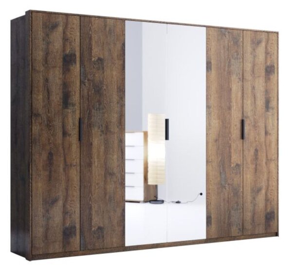 Dulap cu oglindă și 6 uși Quadro, stejar fregata (272 cm)