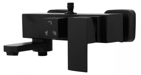 Erga Cube, baterie de duș cu gură de duș pentru cadă și conexiune superioară pentru coloana de duș, 150 mm, negru mat, ERG-YKA-BW.CB-BLK