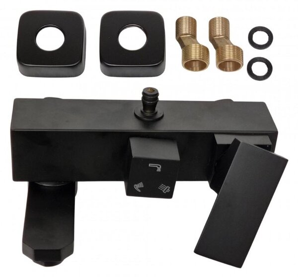 Erga Cube, baterie de duș cu gură de duș pentru cadă și conexiune superioară pentru coloana de duș, 150 mm, negru mat, ERG-YKA-BW.CB-BLK