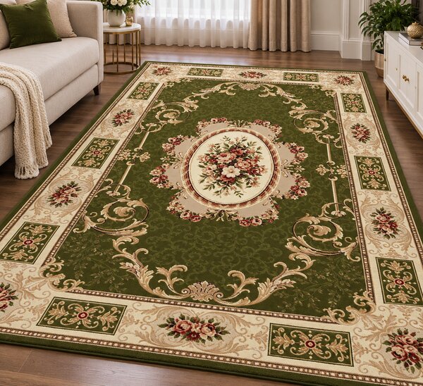 Covor Living Dormitor, Model Lotos 542 330, Verde Dreptunghi, Verde, 80x200