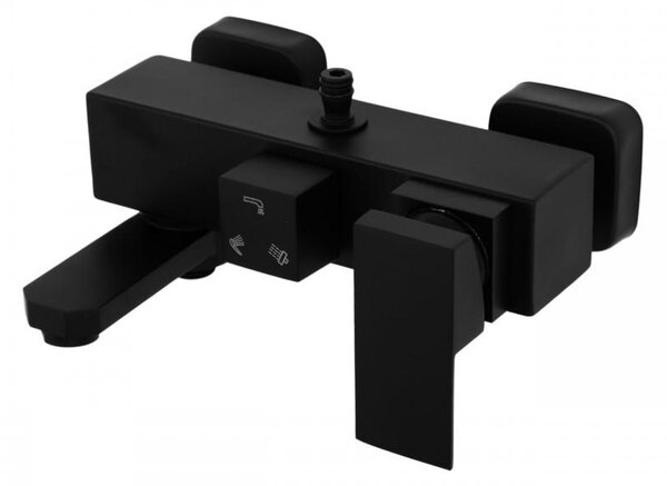 Erga Cube, baterie de duș cu gură de duș pentru cadă și conexiune superioară pentru coloana de duș, 150 mm, negru mat, ERG-YKA-BW.CB-BLK