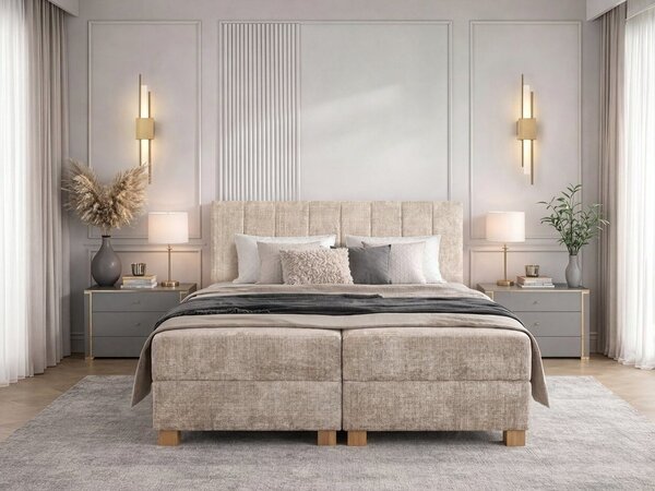 Pat boxspring Houston 2119Boxspring, Dublu, Crem, 160x200, Tapiterie, Somiera patSomiera pat, 17x22x12cm