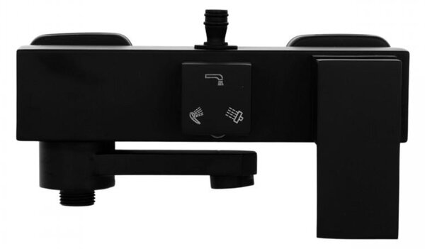 Erga Cube, baterie de duș cu gură de duș pentru cadă și conexiune superioară pentru coloana de duș, 150 mm, negru mat, ERG-YKA-BW.CB-BLK