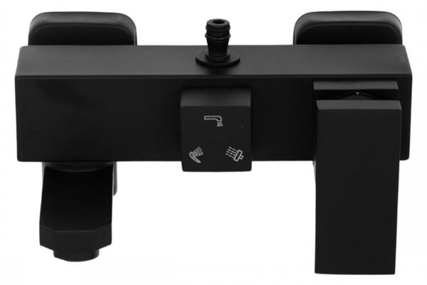 Erga Cube, baterie de duș cu gură de duș pentru cadă și conexiune superioară pentru coloana de duș, 150 mm, negru mat, ERG-YKA-BW.CB-BLK