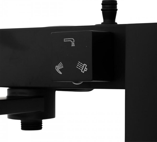 Erga Cube, baterie de duș cu gură de duș pentru cadă și conexiune superioară pentru coloana de duș, 150 mm, negru mat, ERG-YKA-BW.CB-BLK