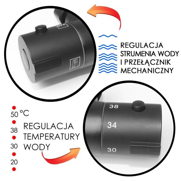 Erga Erga, baterie termostatică de duș cu racord superior pentru coloană de duș de 3/4", negru mat, ERG-YKA-BW.FL-THERM-BLK