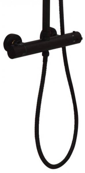 Erga Erga, baterie termostatică de duș cu racord superior pentru coloană de duș de 3/4", negru mat, ERG-YKA-BW.FL-THERM-BLK