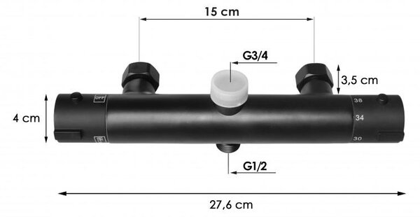 Erga Erga, baterie termostatică de duș cu racord superior pentru coloană de duș de 3/4", negru mat, ERG-YKA-BW.FL-THERM-BLK