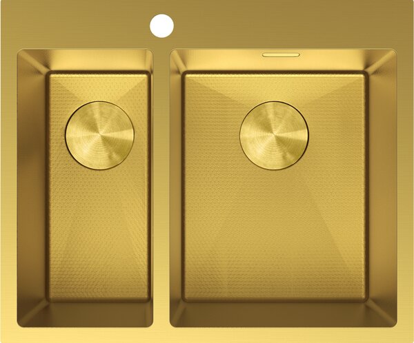 Chiuvetă Mexen Flexo din oțel inoxidabil cu 1,5 compartimente, 610 x 510 mm, auriu periat, model fagure, 6446611500-55HC
