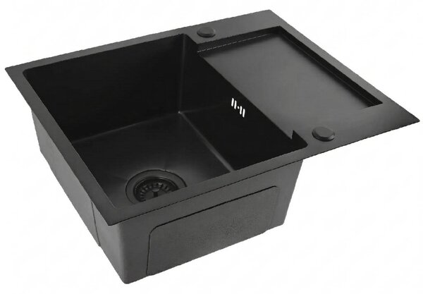 Rea Paul, chiuvetă din oțel cu 1 compartiment 600x480x185 mm, negru mat, ZLE-06011