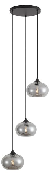 Lampă suspendată Art Deco neagră cu sticlă fumurie cu 3 lumini rotundă - Busa