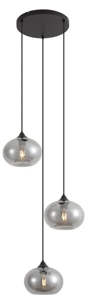 Lampă suspendată Art Deco neagră cu sticlă fumurie cu 3 lumini rotundă - Busa