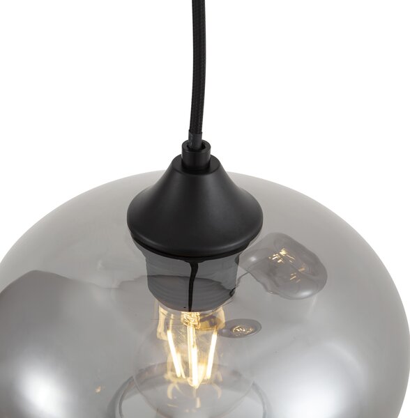 Lampă suspendată Art Deco neagră cu sticlă fumurie cu 3 lumini rotundă - Busa
