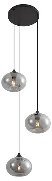 Lampă suspendată Art Deco neagră cu sticlă fumurie cu 3 lumini rotundă - Busa