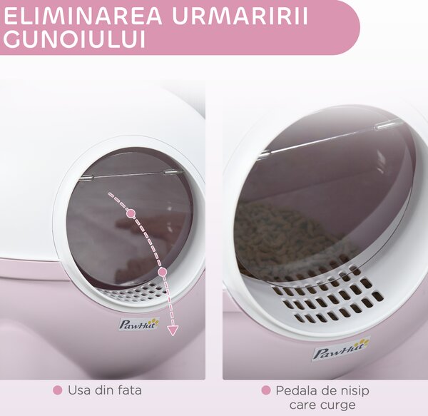 PawHut Litieră cu Capac pentru Pisici, Litiera pentru Pisici Mare cu Capac, Lopatica, Pedala pentru Nisipul care Cade, Maner Superior, Verde Deschis | Aosom Romania