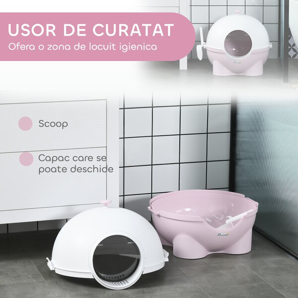 PawHut Litieră cu Capac pentru Pisici, Litiera pentru Pisici Mare cu Capac, Lopatica, Pedala pentru Nisipul care Cade, Maner Superior, Verde Deschis | Aosom Romania