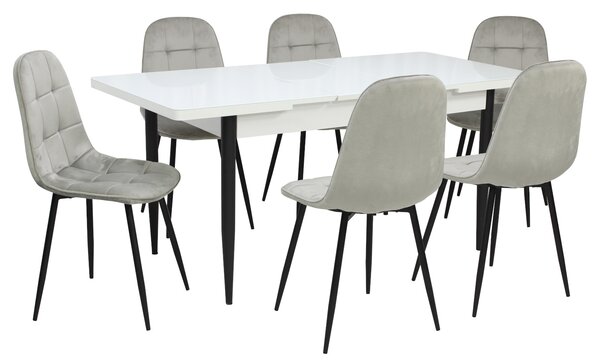 Set masă extensibilă Albă cu 6 Scaune Gya Gri