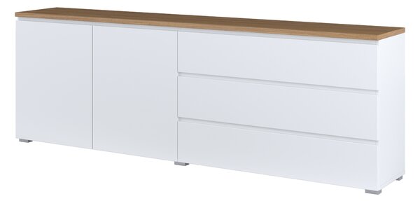 Comodă Baletu 107Alb, Stejar, Cu sertare și uși, 7x20x3cm