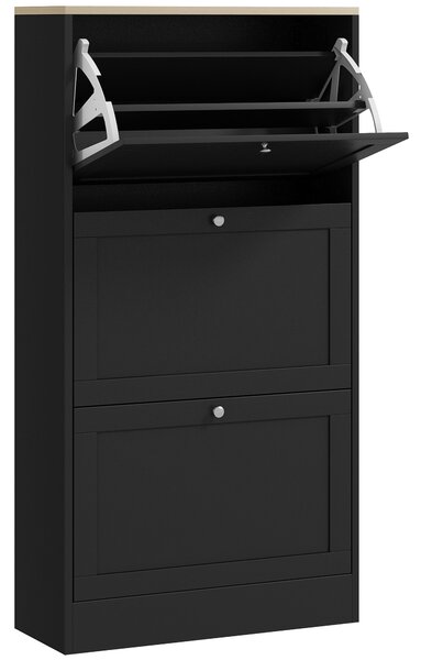 HOMCOM Dulap Îngust pentru Pantofi cu 3 Sertare și Rafturi Reglabile pe 2 Niveluri, 60x23,5x115 cm, Negru | Aosom Romania