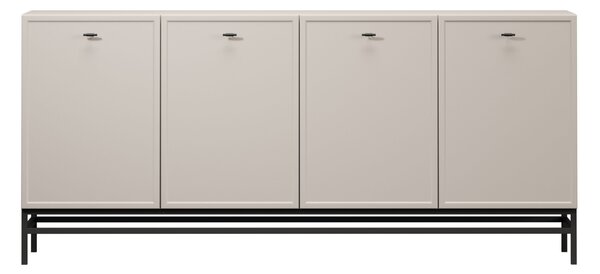 Comodă cu patru uși Lorini 200 cm - cașmir / mânere negre tip T-bar / cadru metalic
