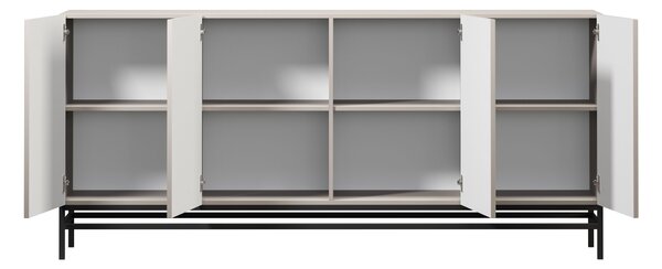 Comodă cu patru uși Lorini 200 cm - cașmir / mânere negre tip T-bar / cadru metalic