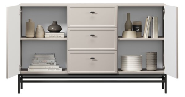 Comodă Lorini 150 cm cu sertare - cașmir / mânere negre T-bar / cadru