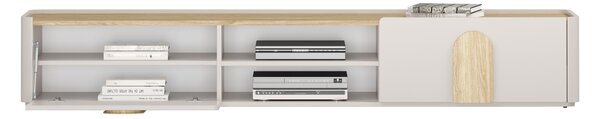 Comodă TV Amilio 220 cm cu sertar - cashmere / stejar uleiat / mânere stejar deschis