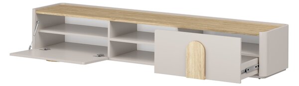 Comodă TV Amilio 220 cm cu sertar - cashmere / stejar uleiat / mânere stejar deschis