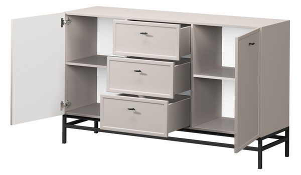 Comodă Lorini 150 cm cu sertare - cașmir / mânere negre T-bar / cadru