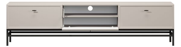 Comodă TV Lorini 200 cm cu sertare - culoare cașmir / mânere tip T-bar și cadru negre