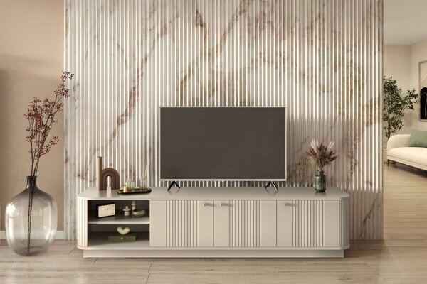 Comodă TV Vesper 3D 187 cm pe plintă - cashmir cu mânere aurii