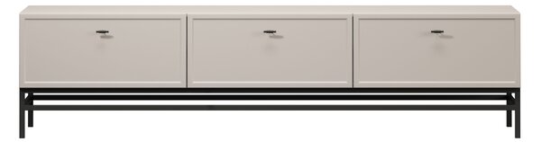 Comodă TV Lorini 200 cm cu sertare - culoare cașmir / mânere tip T-bar și cadru negre