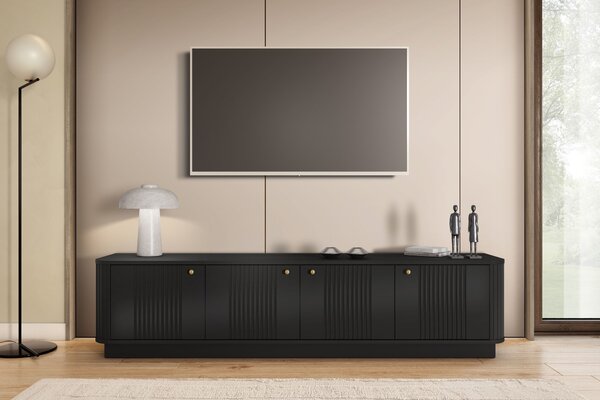 Comodă TV pe soclu Vesper 4D 187 cm - negru / mânere aurii