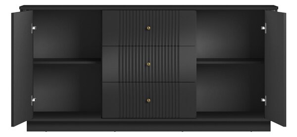 Comodă cu sertare pe soclu Vesper 160 cm - negru / mânere aurii